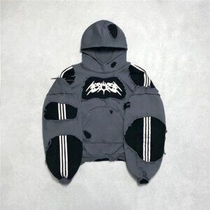 High Street Patchwork Embroidered Hoodie for Women Rough Edges Sweatshirts